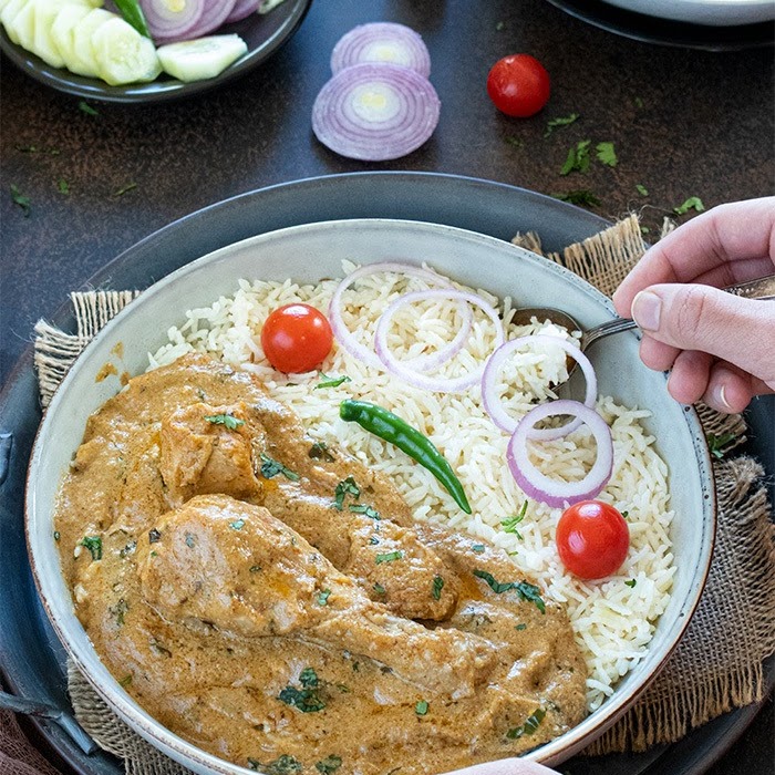 Chicken biryani and rice dish
